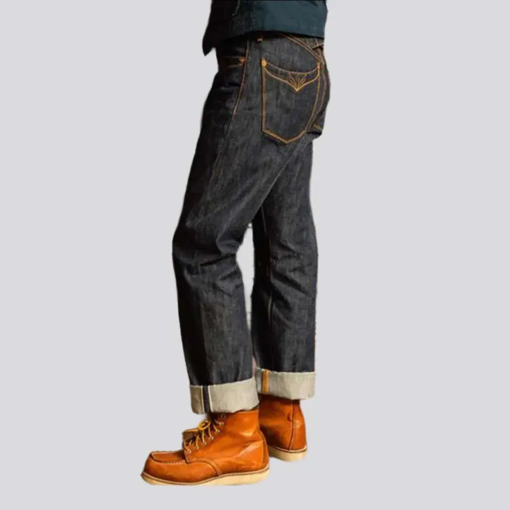 Selvedge high men's waist jeans