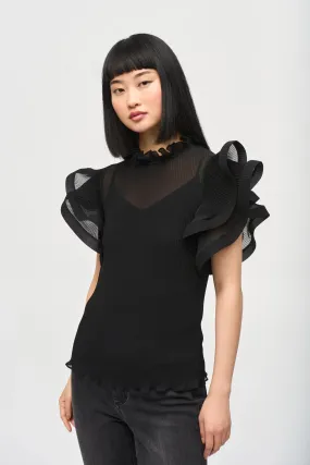 SHEER RUFFLE SLEEVE TOP