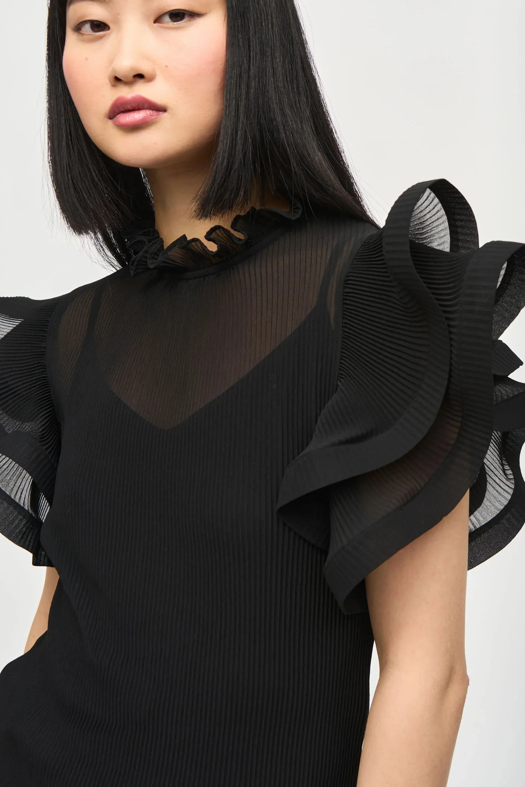 SHEER RUFFLE SLEEVE TOP