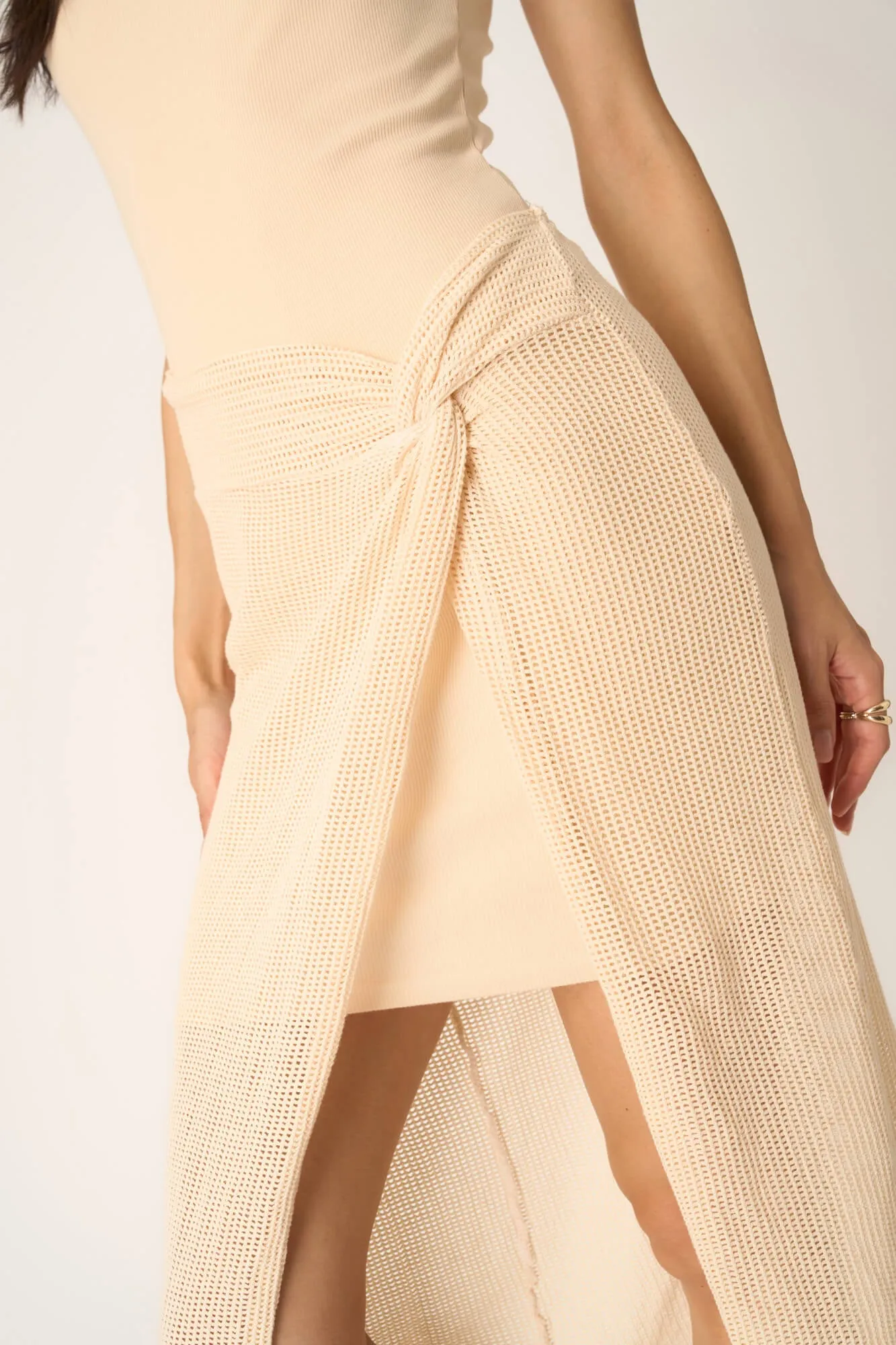 Shoreline Twisted Heavy Mesh Skirt Set - Chalk