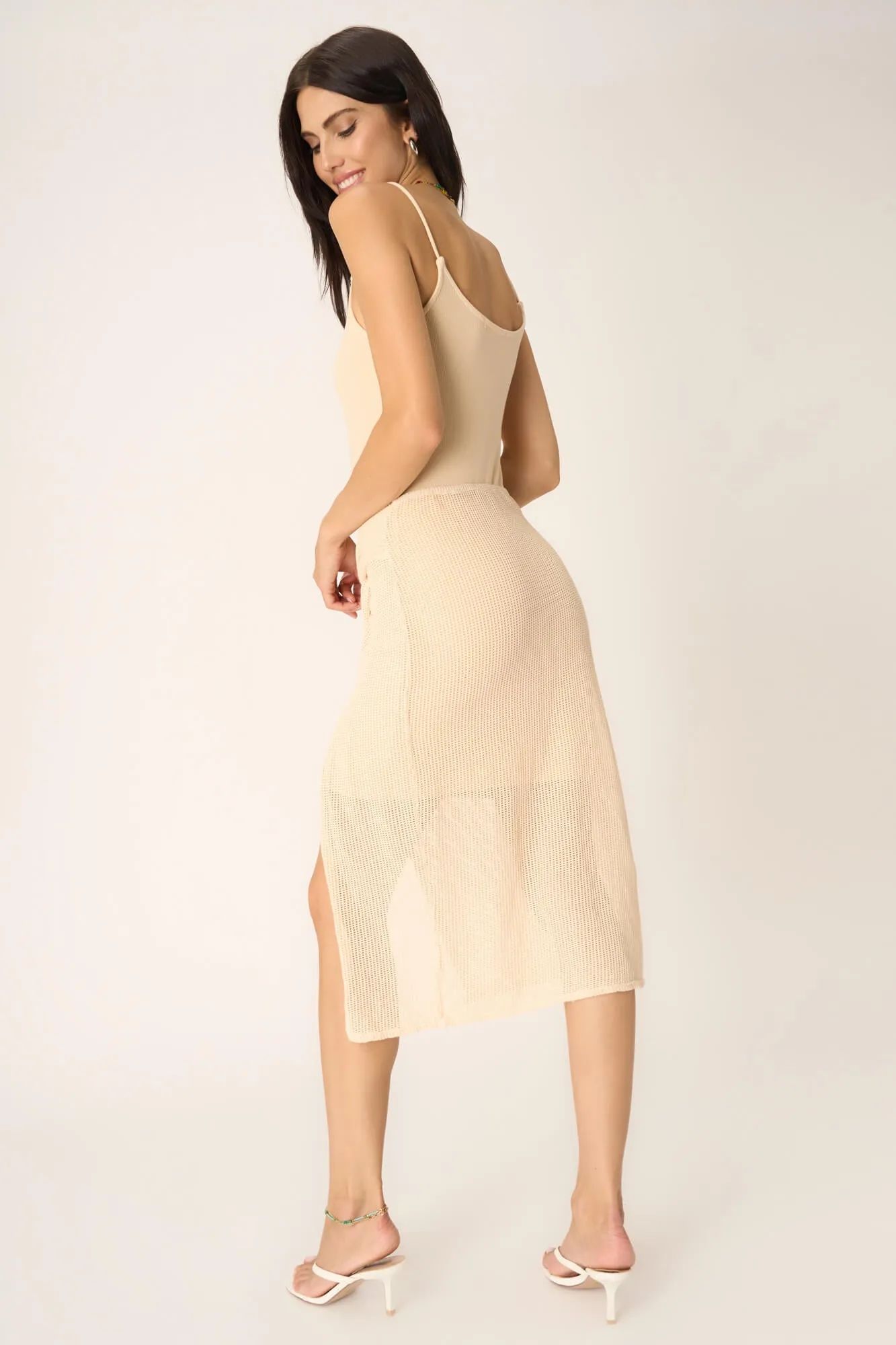 Shoreline Twisted Heavy Mesh Skirt Set - Chalk