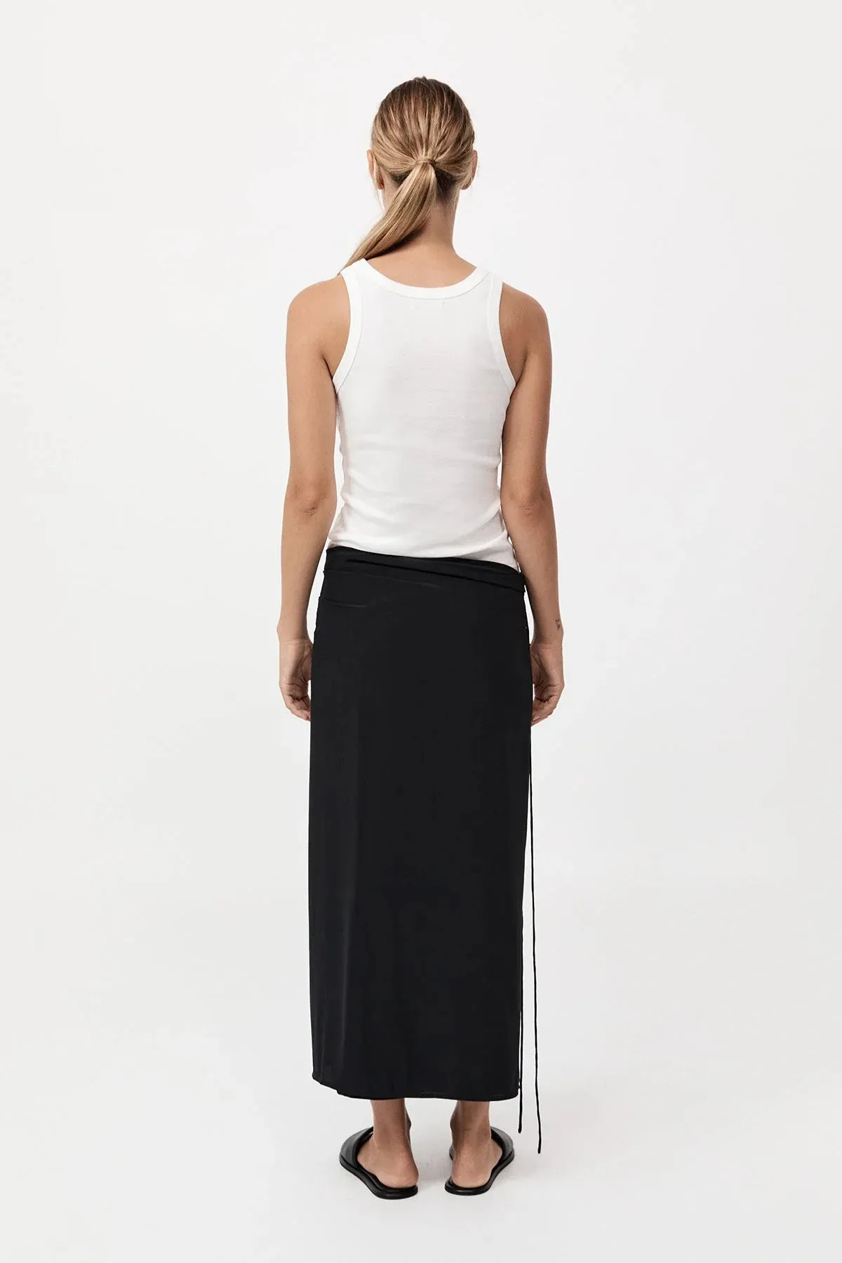 SILK WRAP TIE SKIRT - BLACK