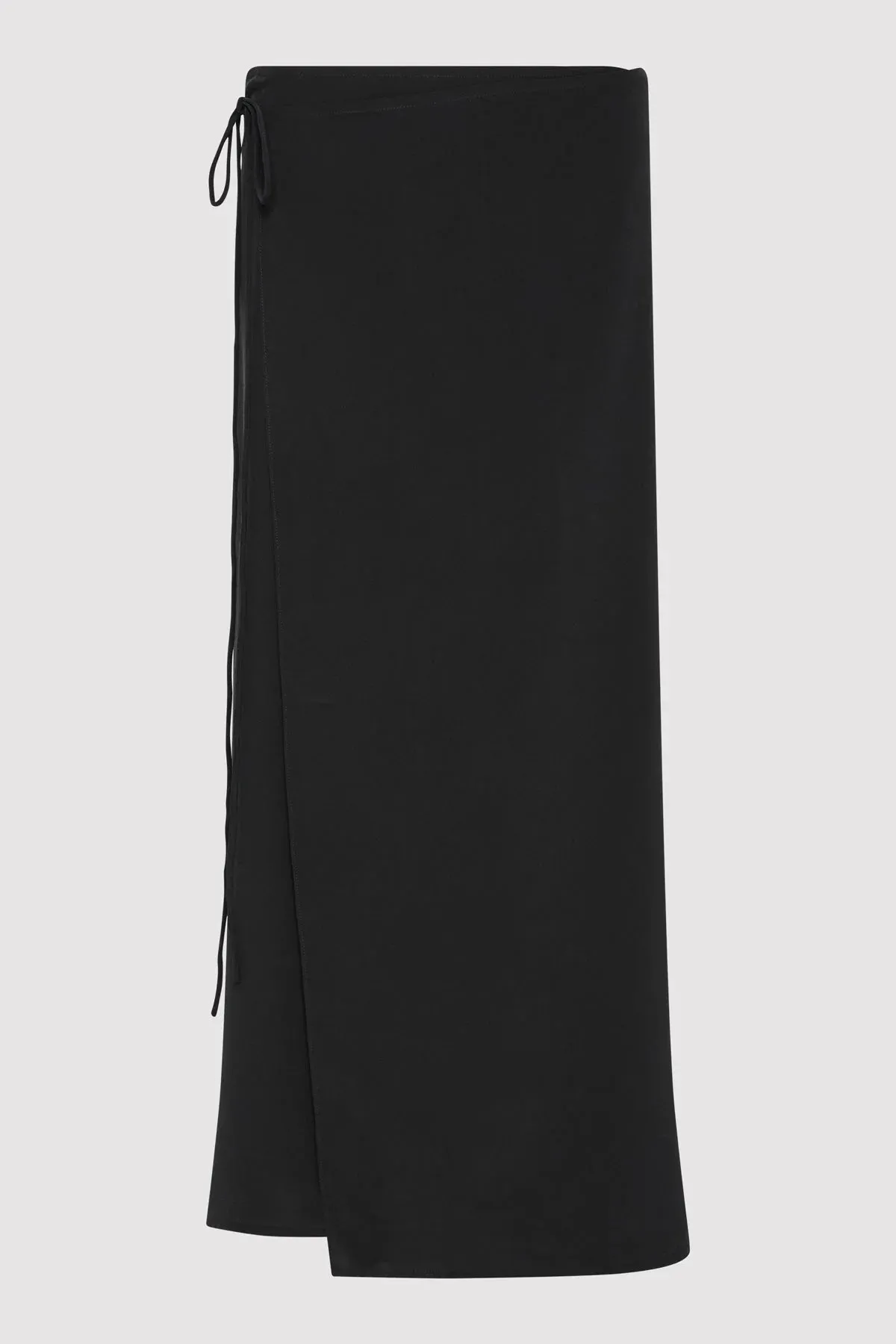 SILK WRAP TIE SKIRT - BLACK