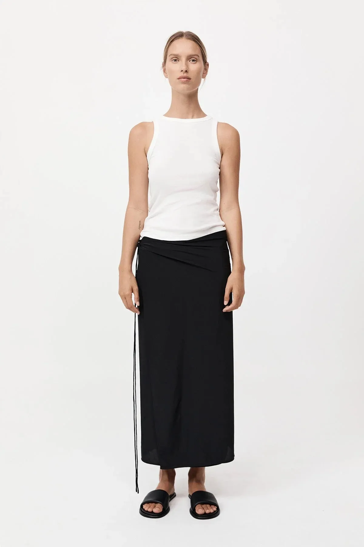 SILK WRAP TIE SKIRT - BLACK