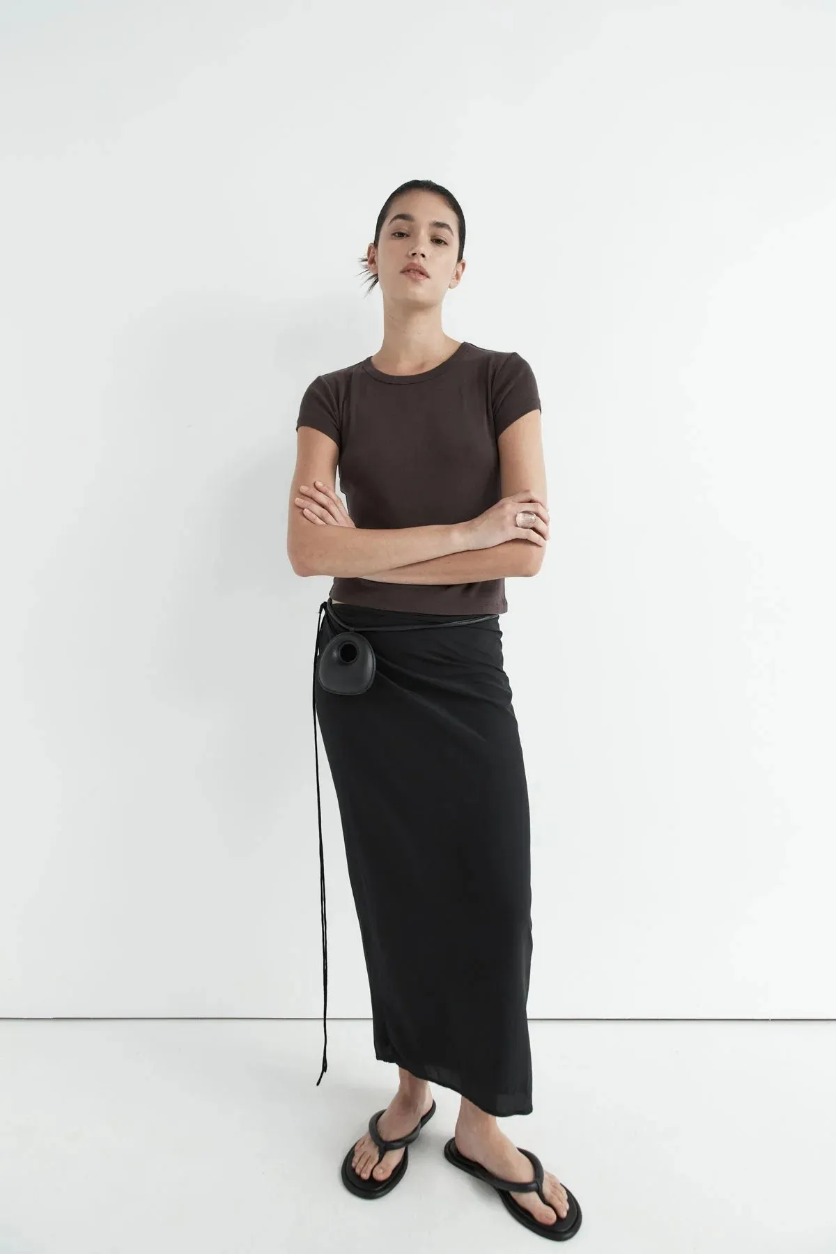 SILK WRAP TIE SKIRT - BLACK