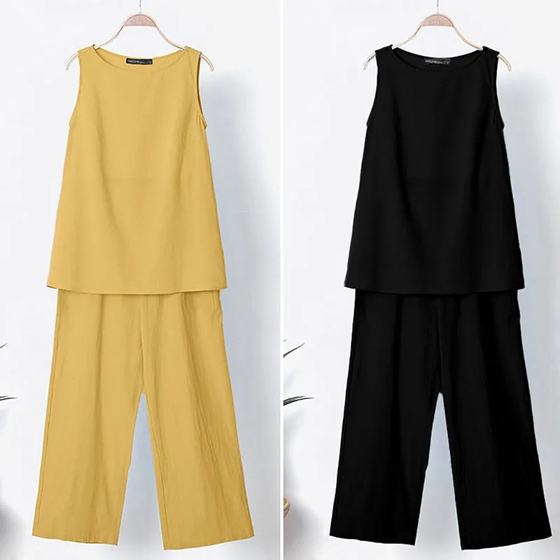 Sleeveless Top Nine-Point Wide-Leg Pants Two-Piece Set