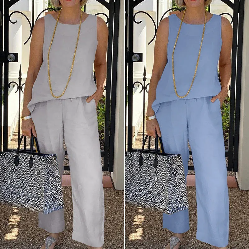 Sleeveless Top Nine-Point Wide-Leg Pants Two-Piece Set