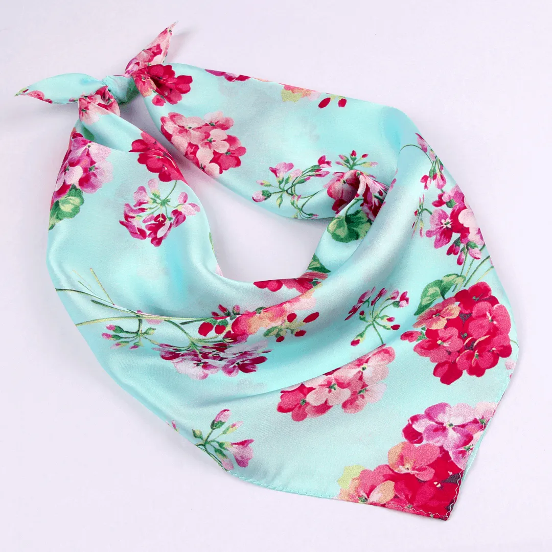 Small Square Silk Scarf|Versatile|Blossom Blue