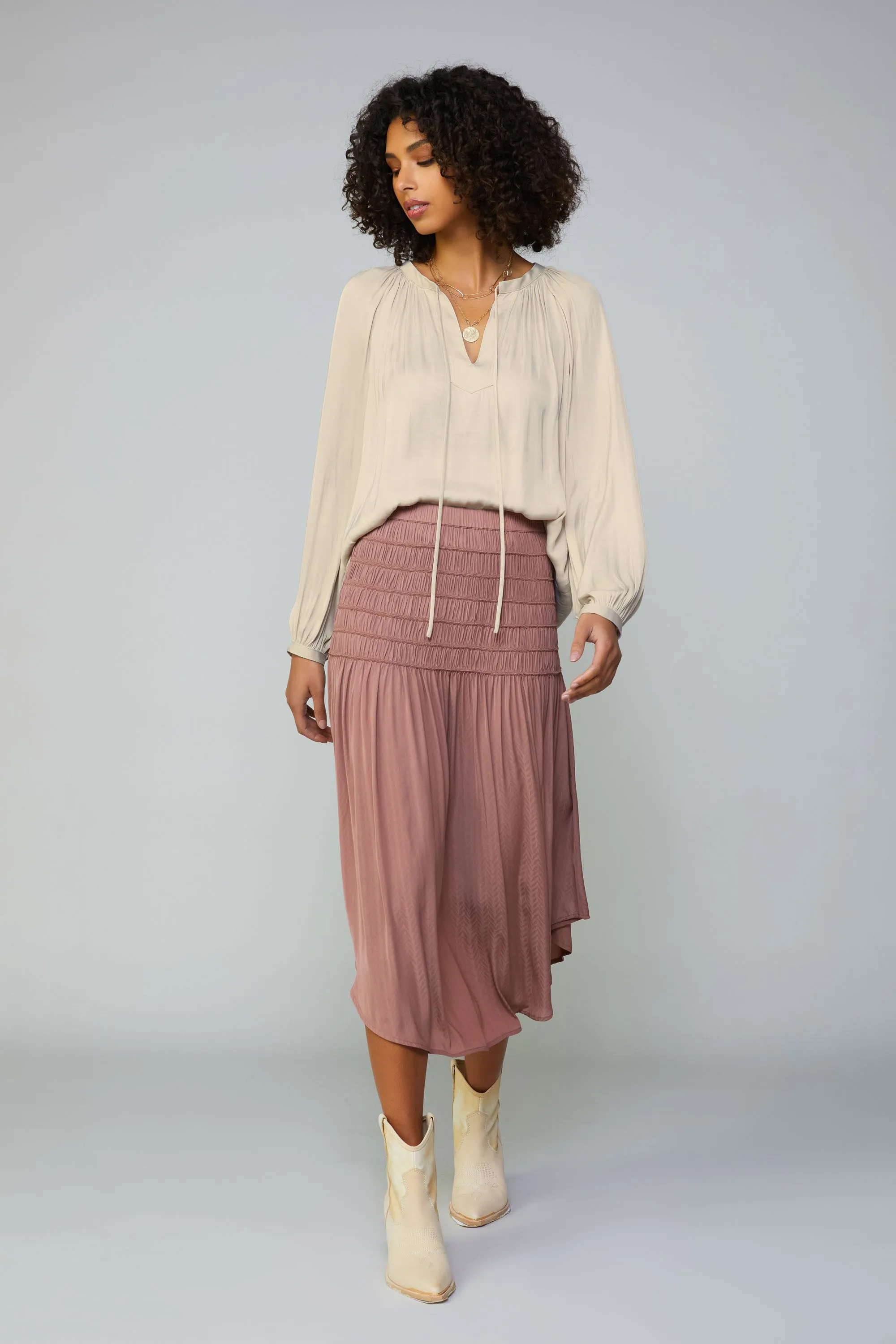 Smocked Waist Midi Skirt