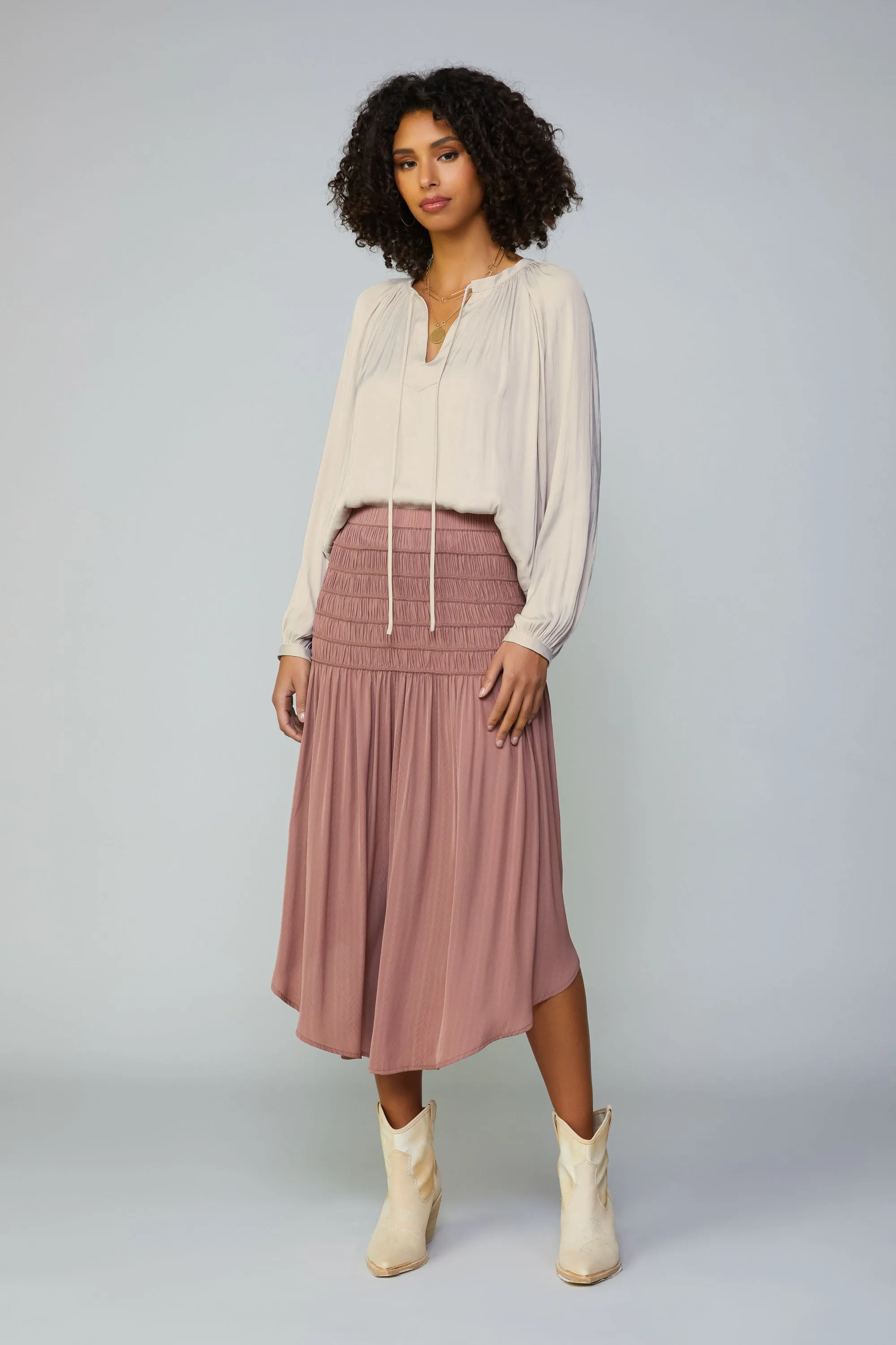 Smocked Waist Midi Skirt