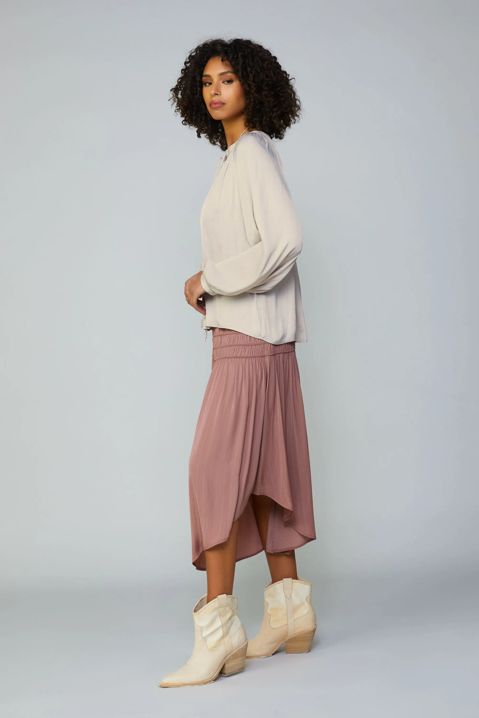 Smocked Waist Midi Skirt