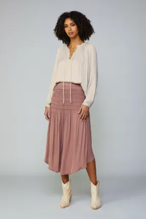 Smocked Waist Midi Skirt