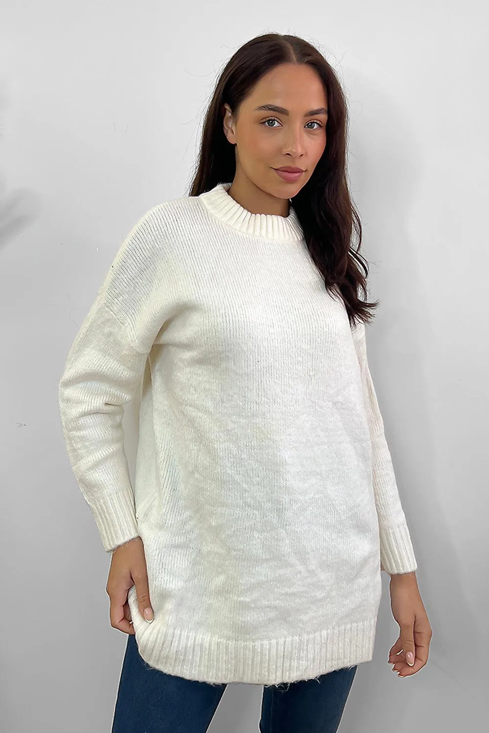 Soft Knit Ribbed Neckline Oversized Pullover