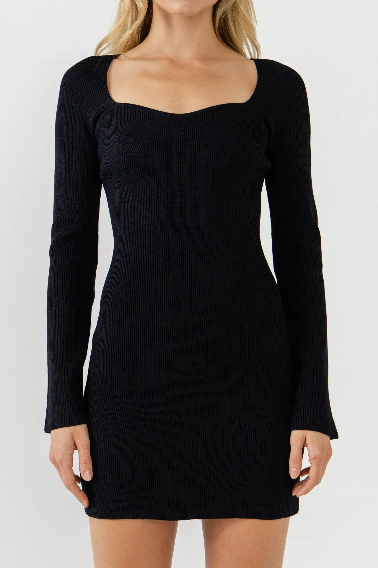 Square neckline Knit Mini Dress