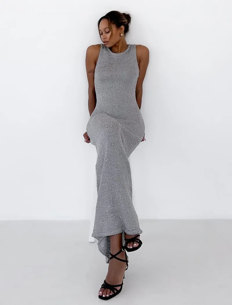 Stella Maxi Dress | Silver Sequin