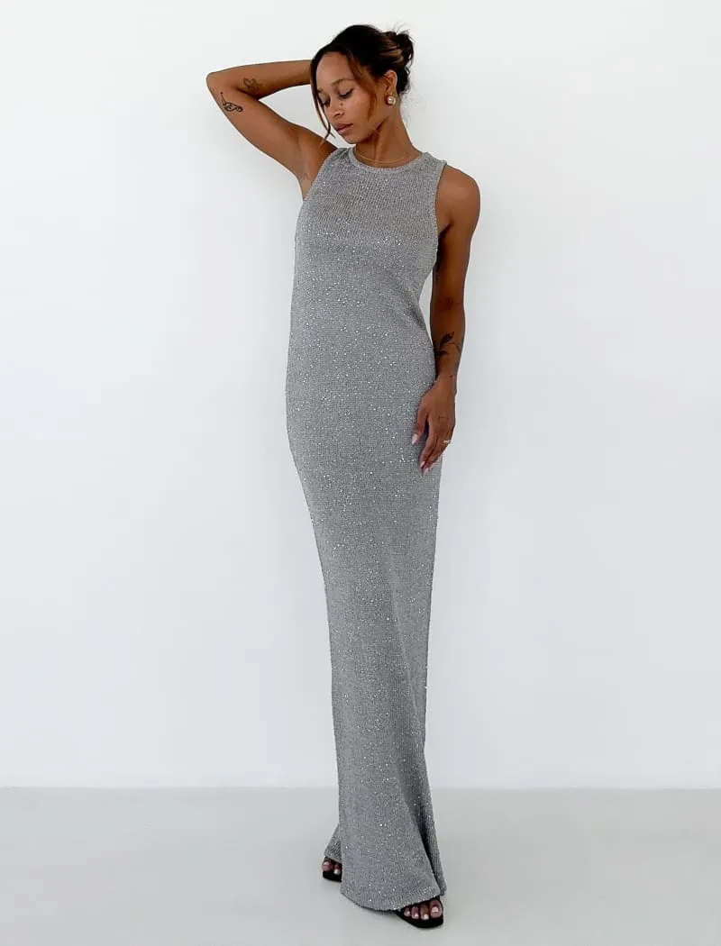 Stella Maxi Dress | Silver Sequin