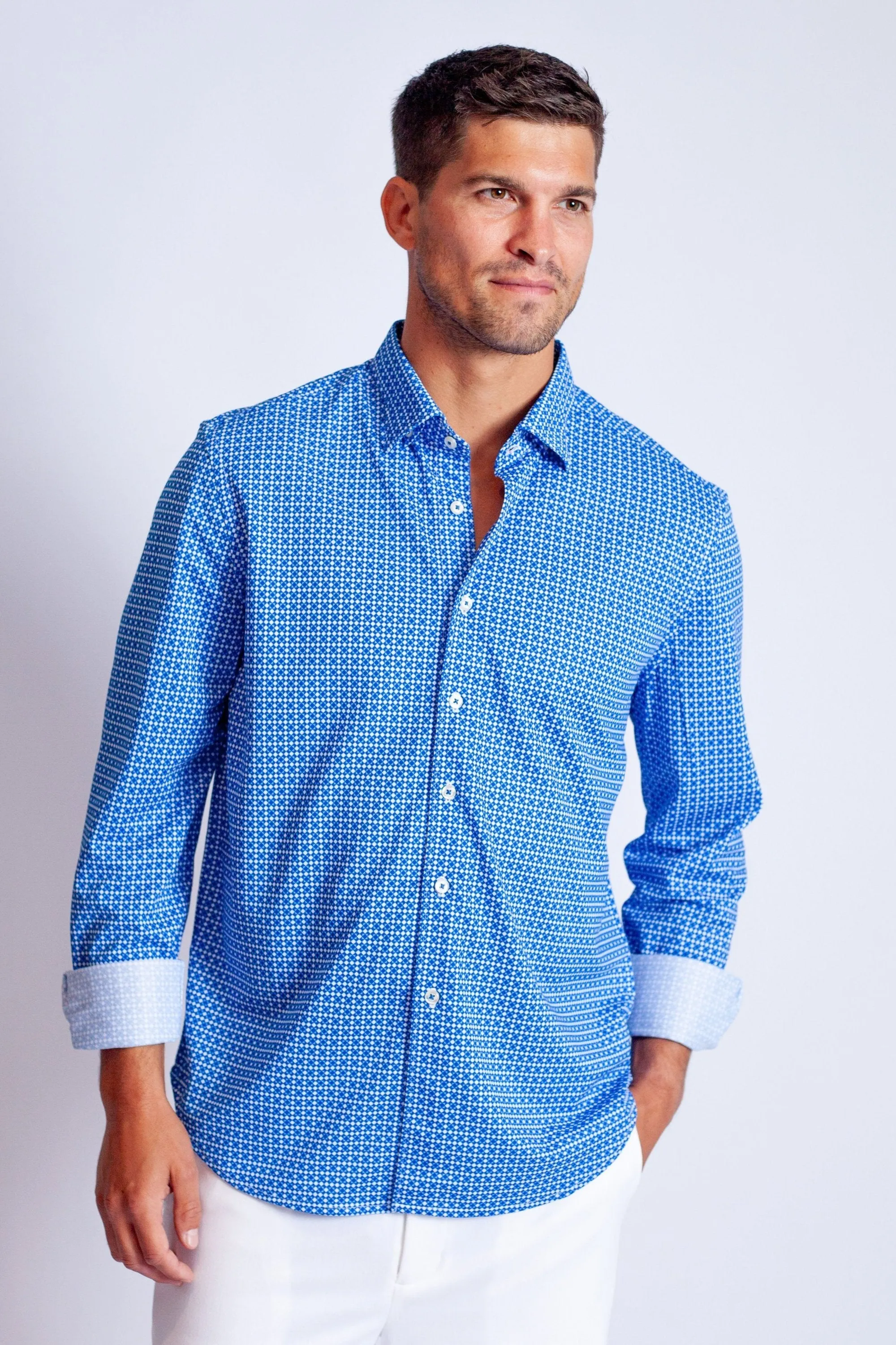 Swiss Check Long Sleeve Tech Shirt - Blue