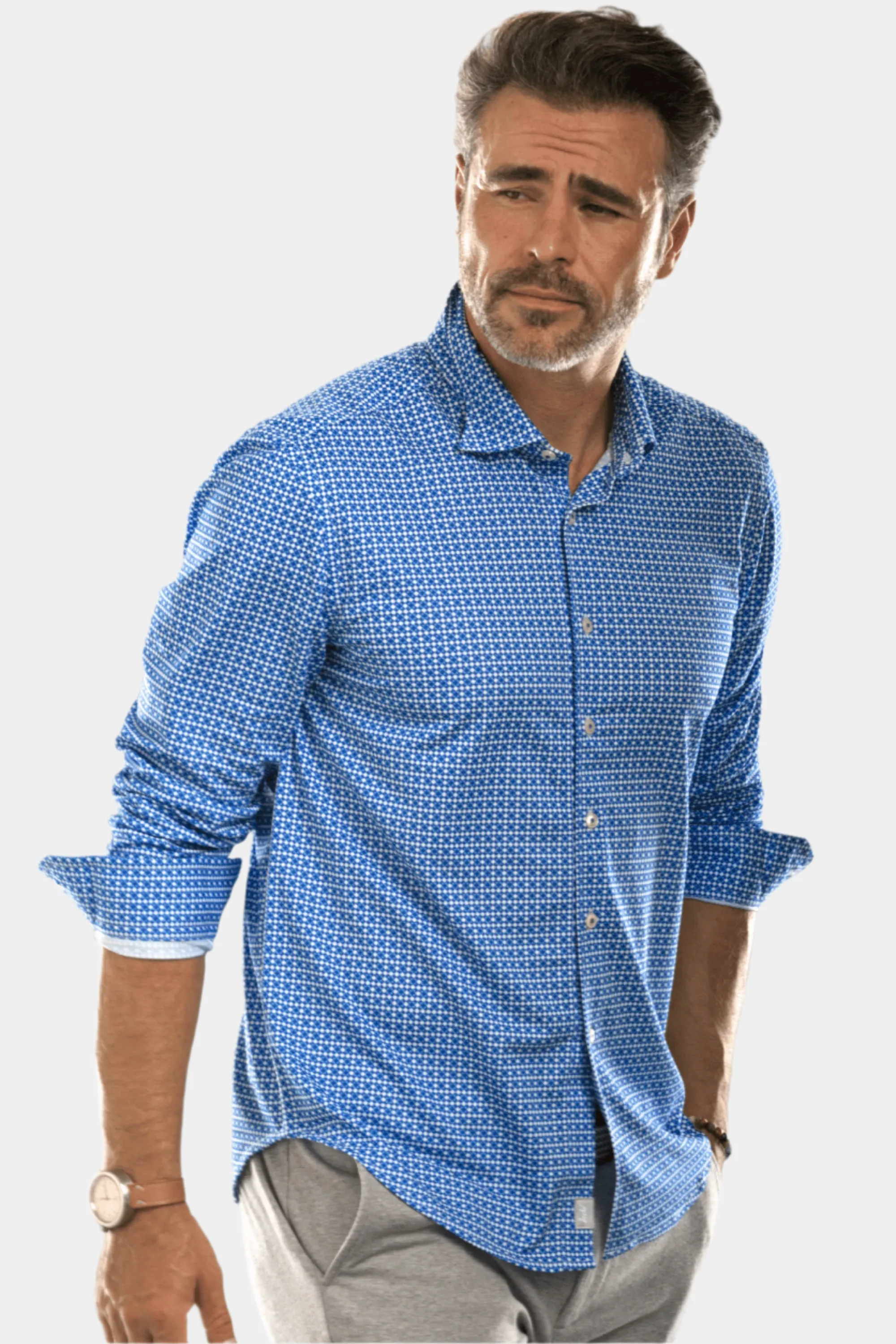 Swiss Check Long Sleeve Tech Shirt - Blue