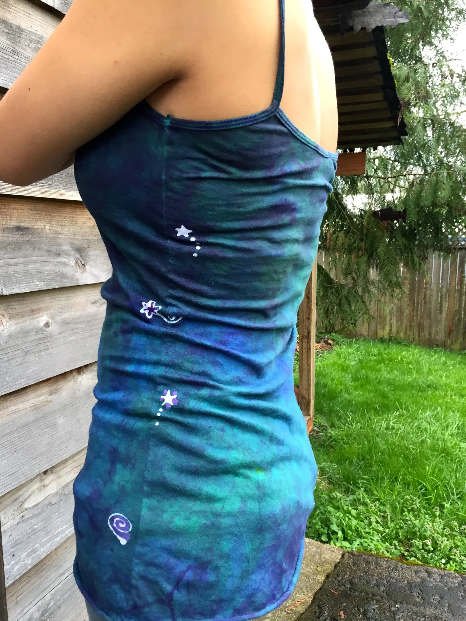 Teal and Purple Batik Om Long Cotton Camisole