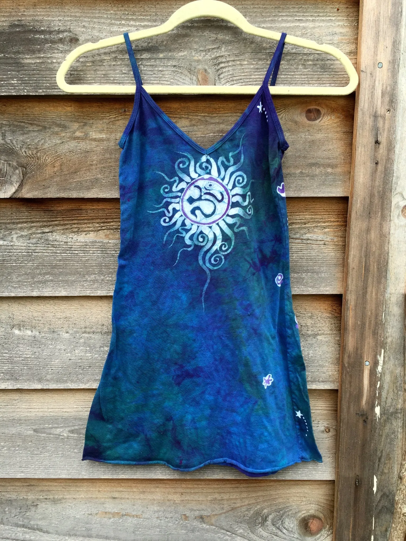 Teal and Purple Batik Om Long Cotton Camisole