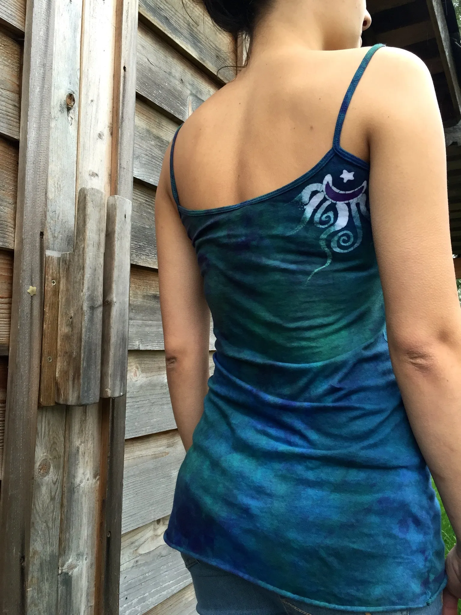 Teal and Purple Batik Om Long Cotton Camisole