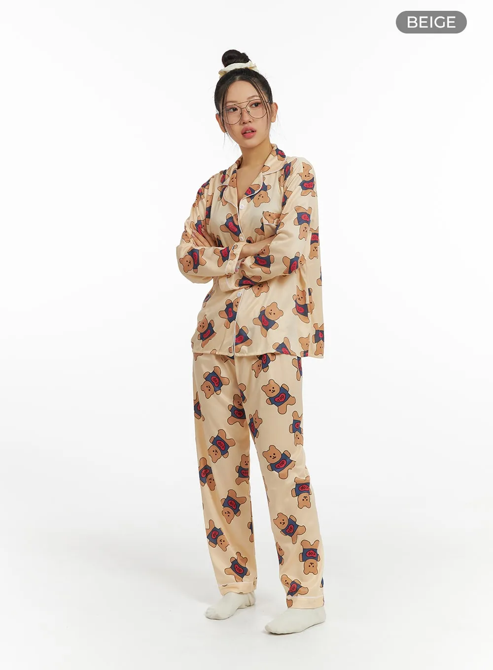 Teddy Graphic Buttoned Pajama Set IF421