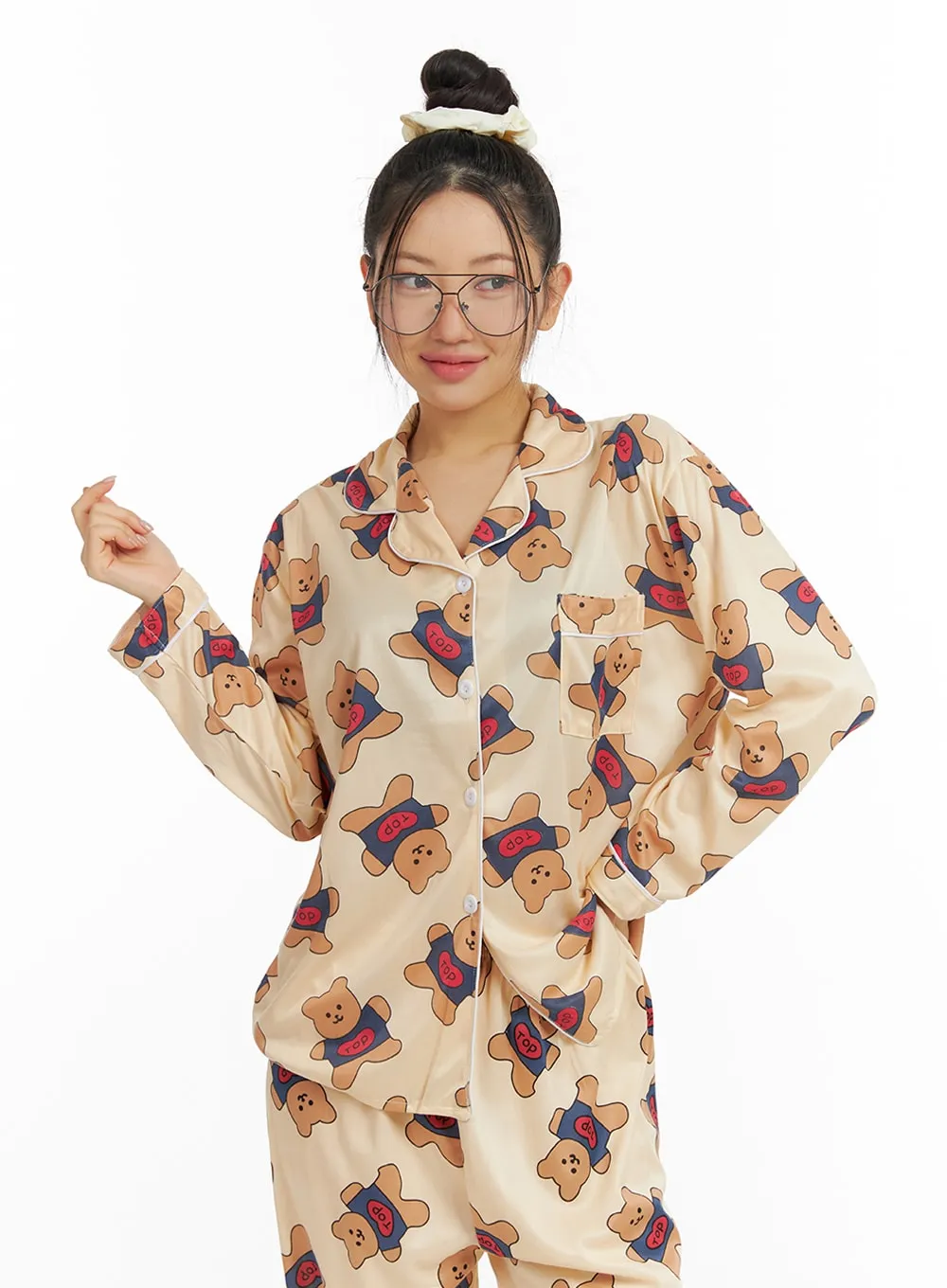 Teddy Graphic Buttoned Pajama Set IF421