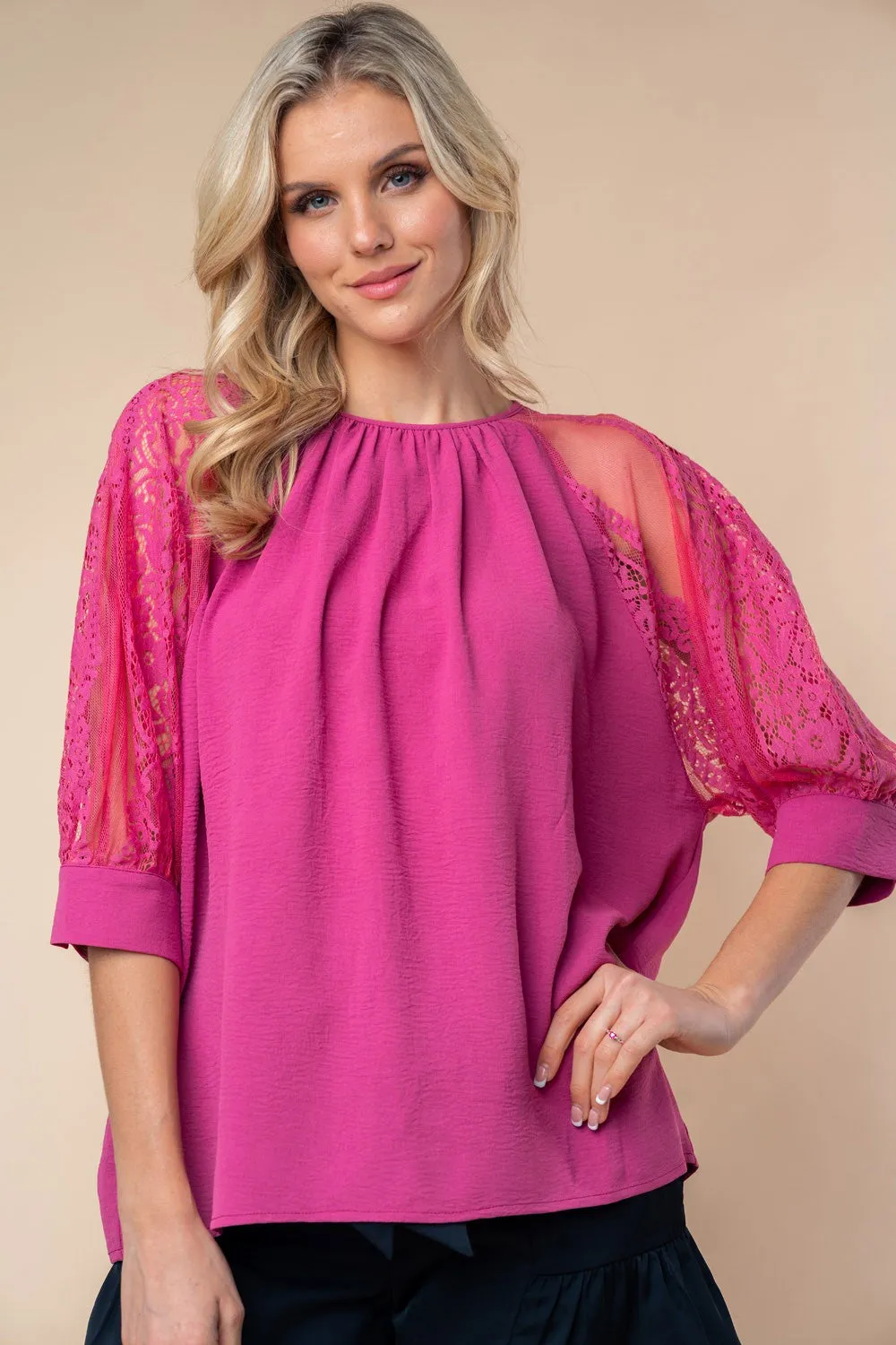 TEEK - Mauve White Birch Lace Half Sleeve Blouse