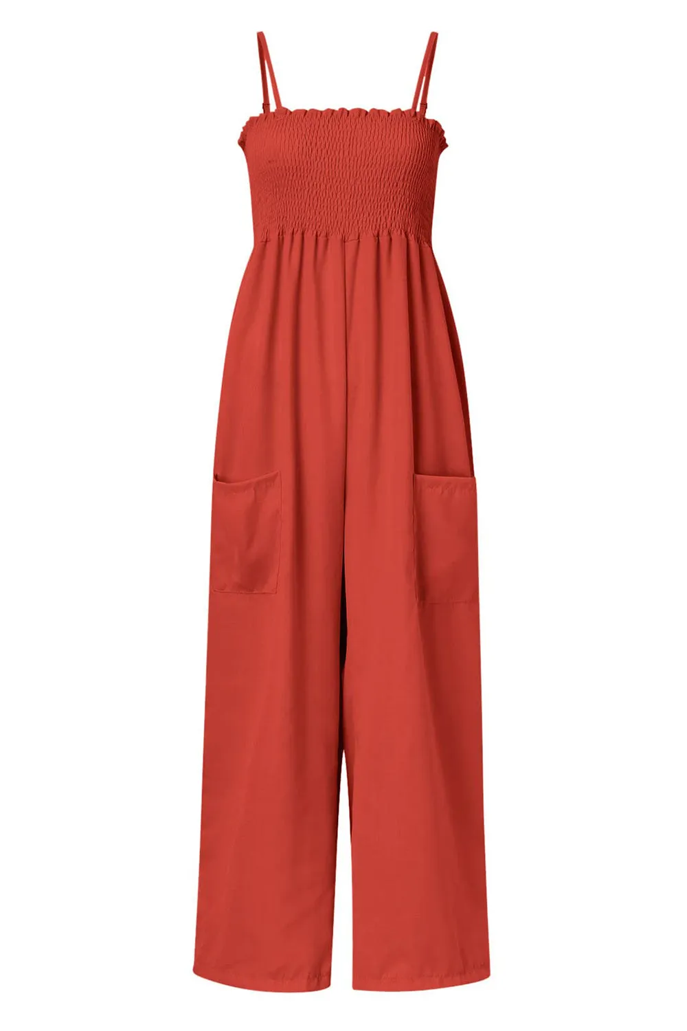 TEEK - Smocked Spaghetti Strap Wide Leg Jumpsuit