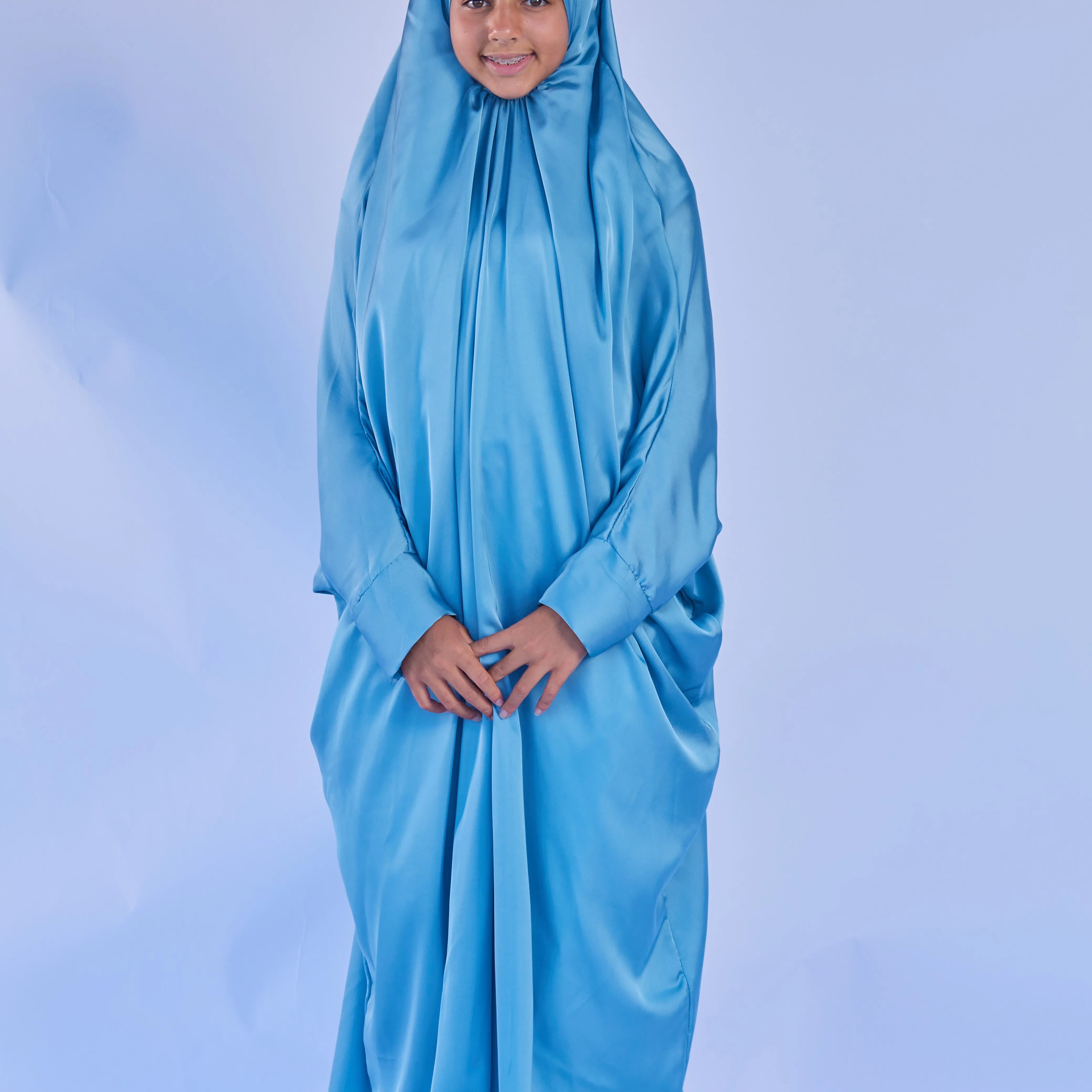 Teen Prayer Satin Blue Outfit - One piece