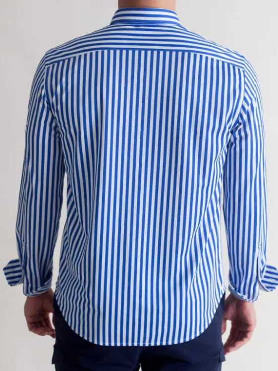 The Go Big Stripe Shirt- Royal Blue