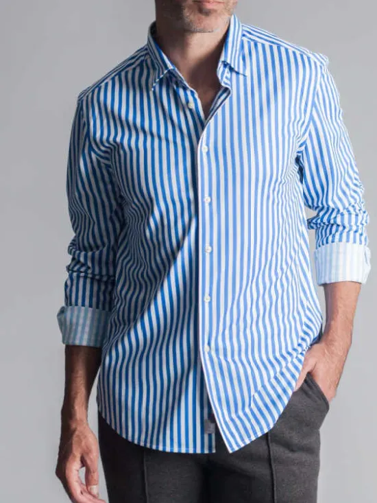 The Go Big Stripe Shirt- Royal Blue