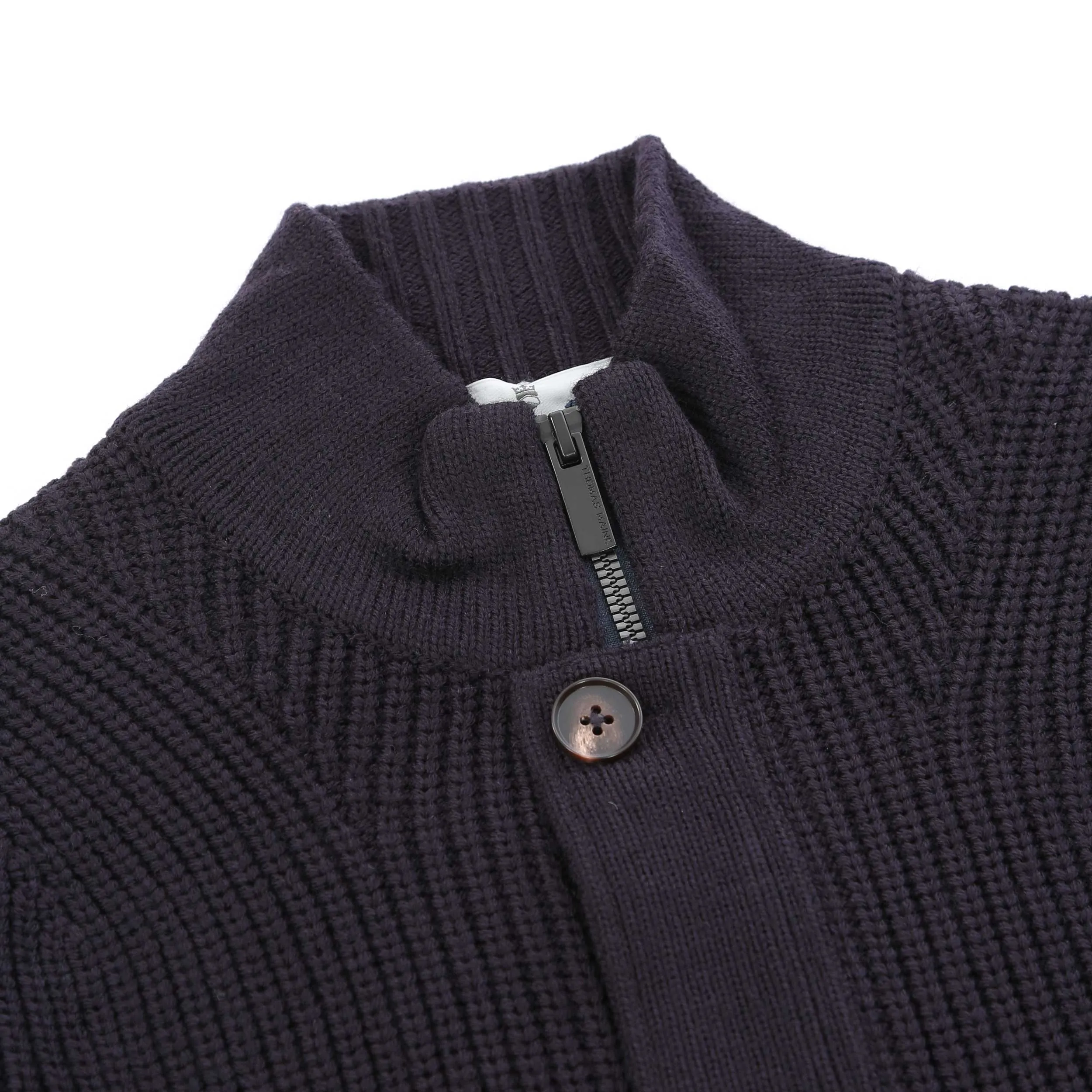 Thomas Maine Zip Thru Button Cardigan Knitwear in Navy