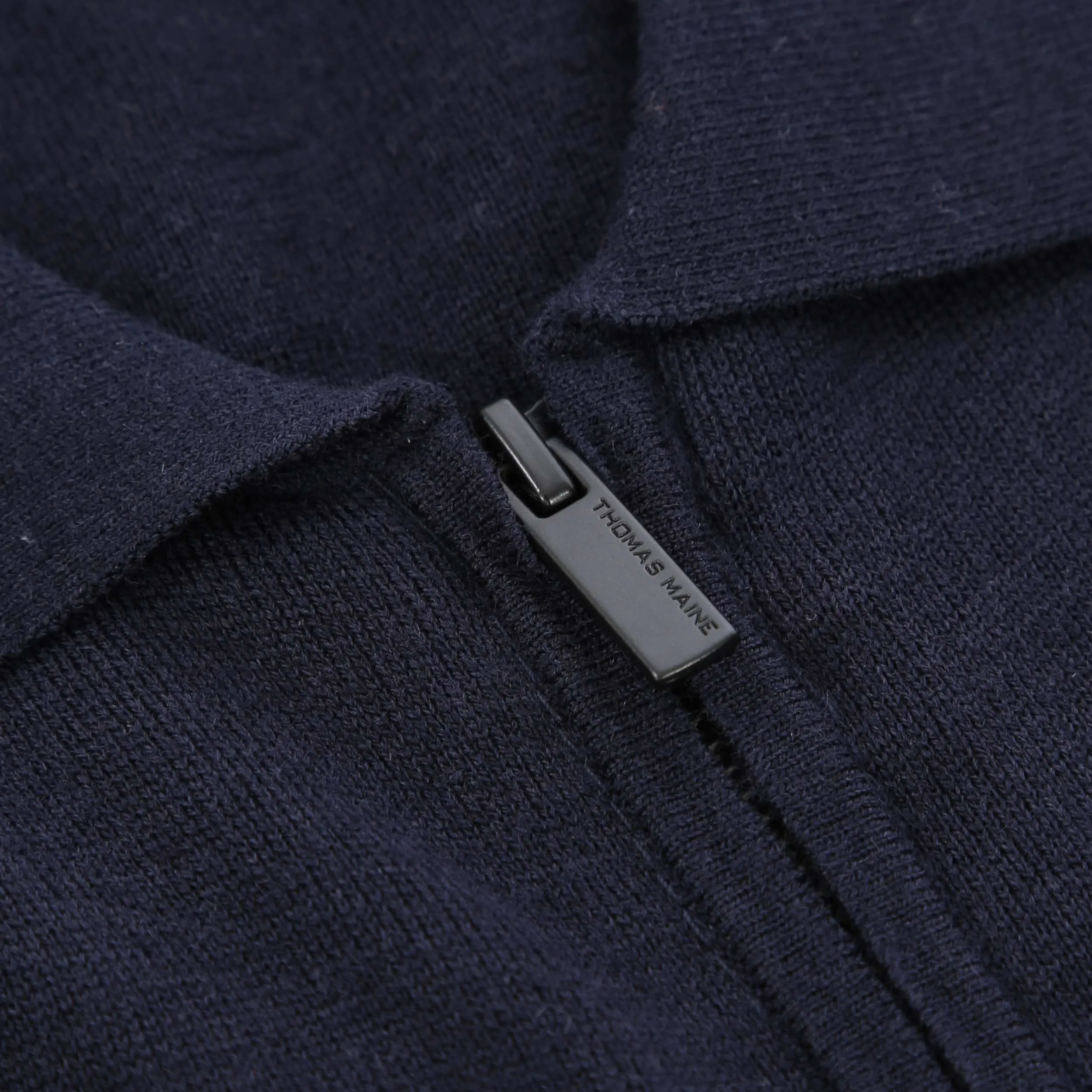 Thomas Maine Zip Thru Stretch Merino Cardigan in Navy