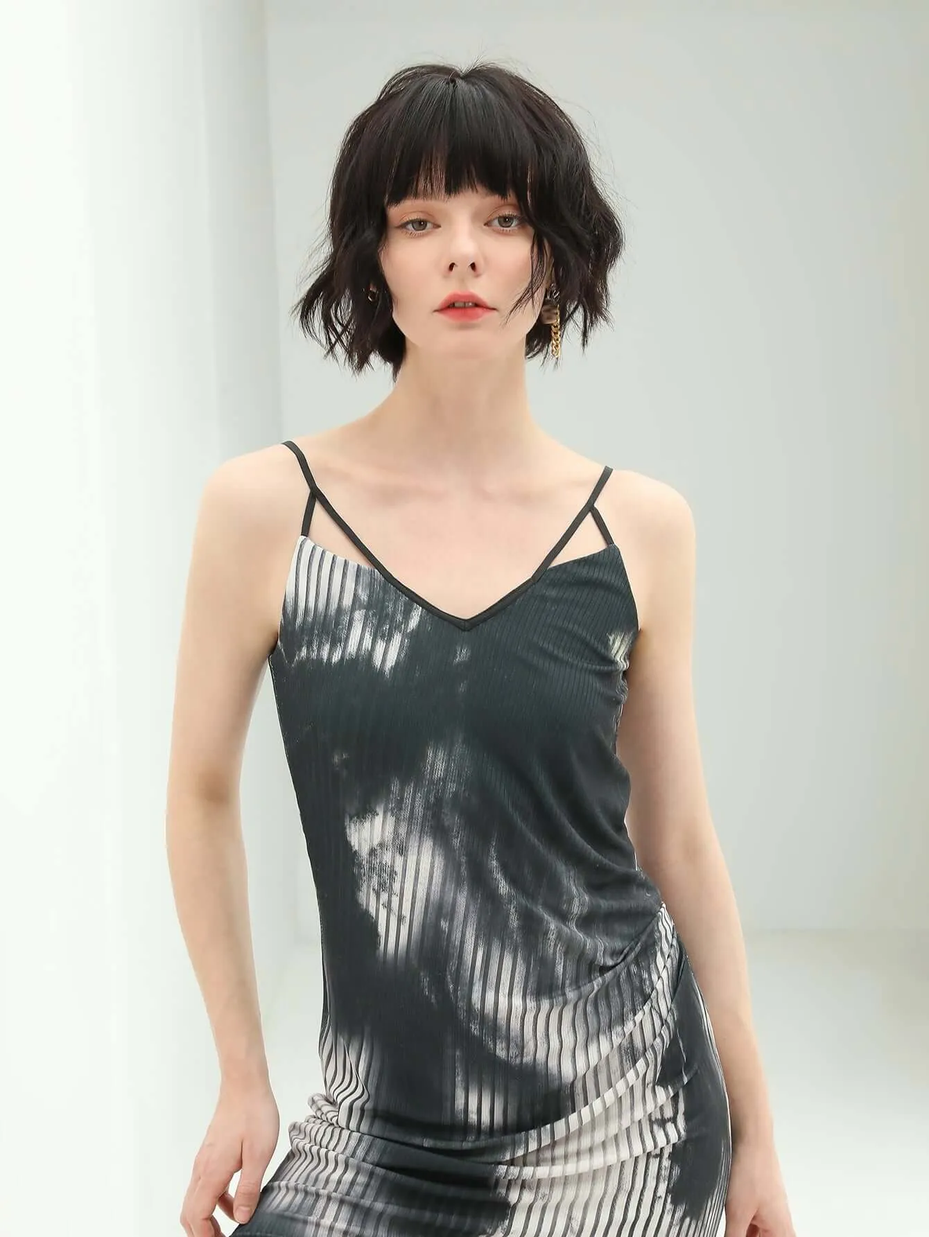 Tie-Dye Ink-Wash Black Camisole Dress