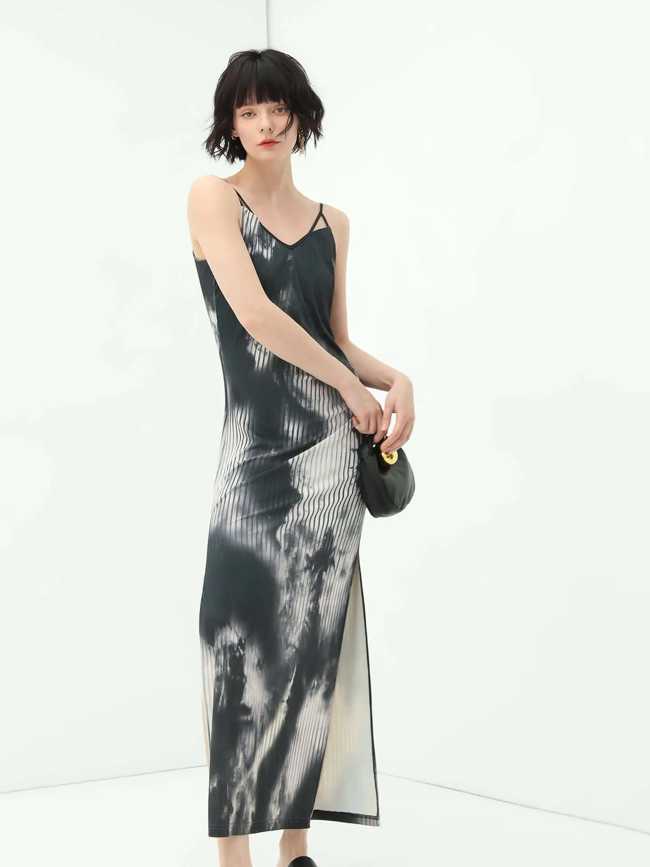 Tie-Dye Ink-Wash Black Camisole Dress