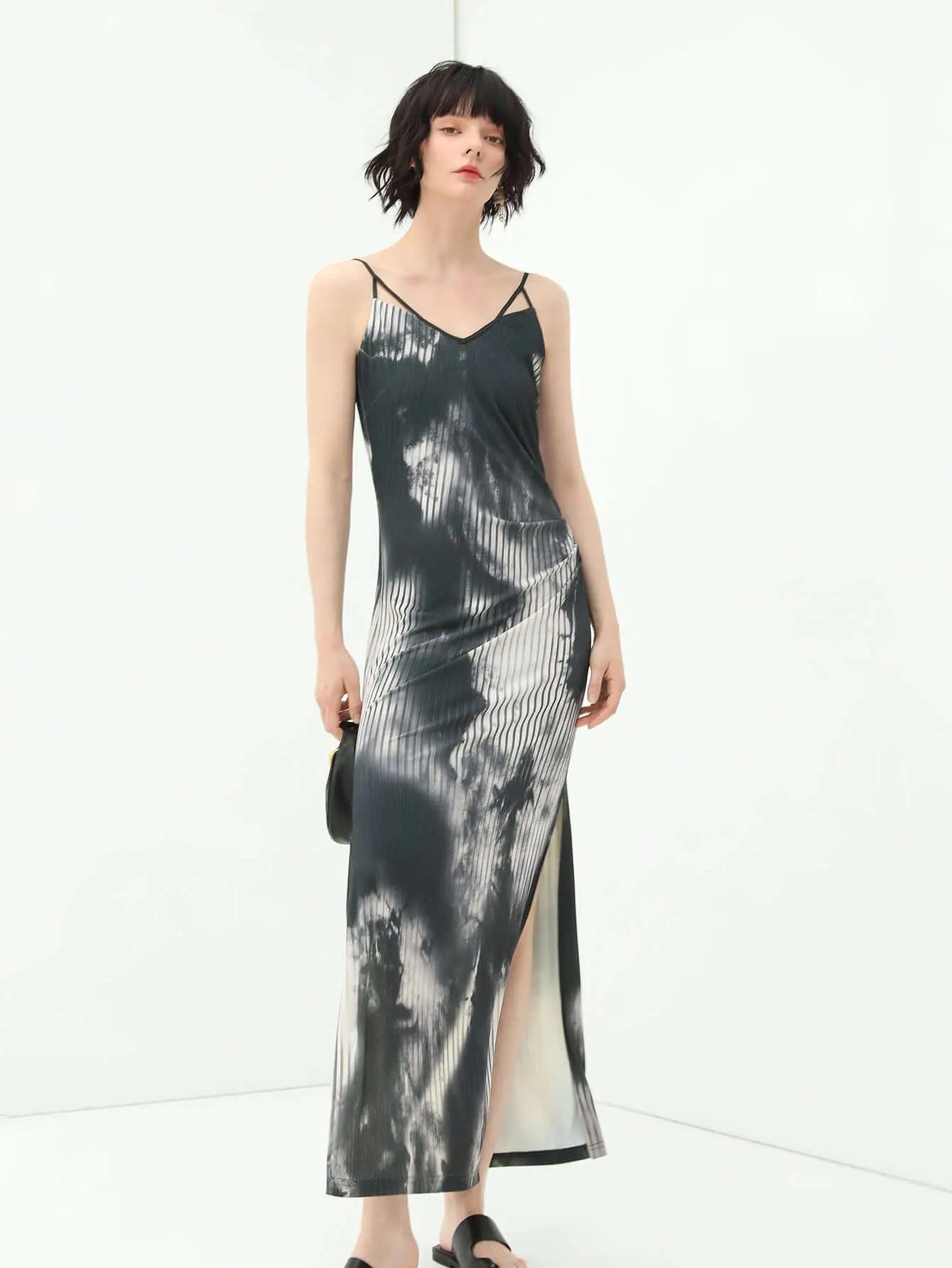 Tie-Dye Ink-Wash Black Camisole Dress