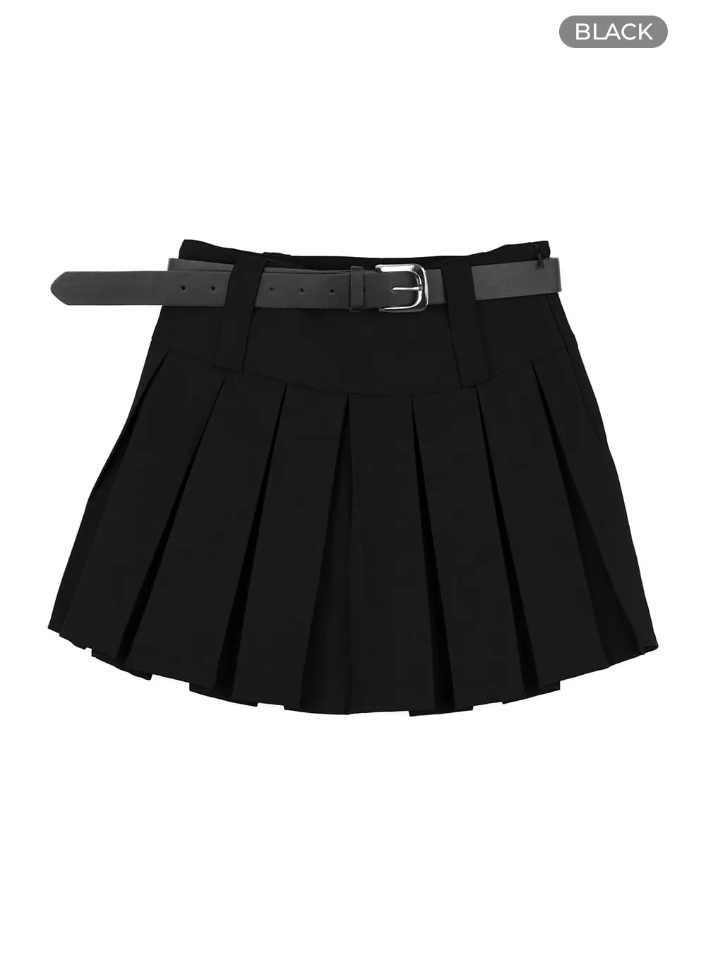 Two-Waist Belted Pleated Mini Skirt OU407