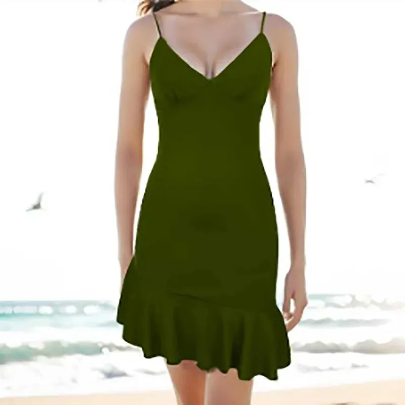 V-neck Bra Strap Summer Women's Fashion High Waist Backless Mini Dress