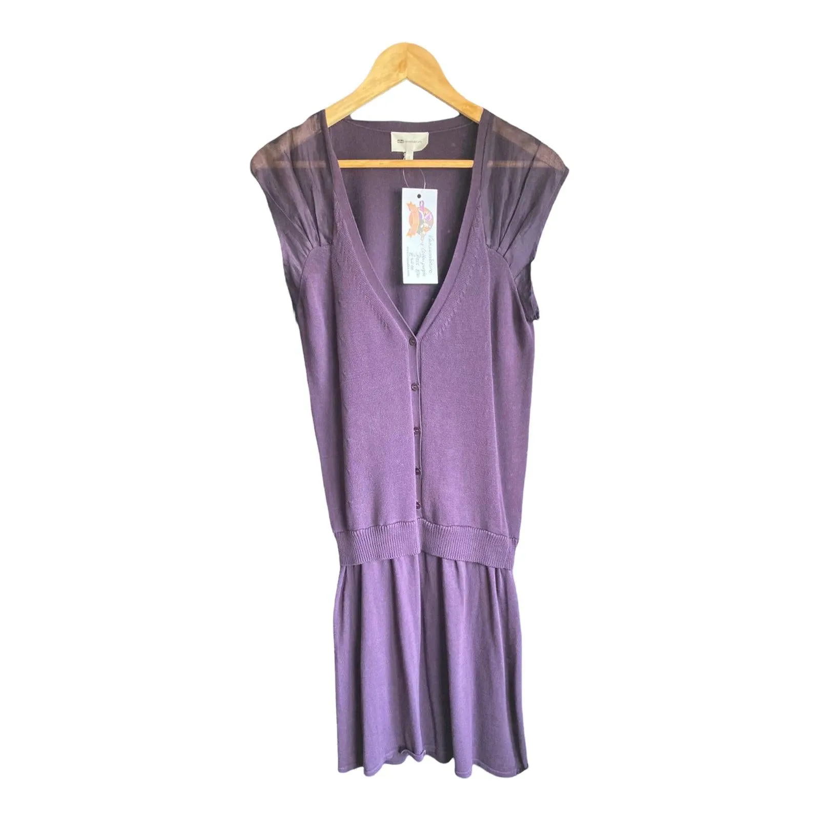 Vanessa Bruno Cotton Purple Capped Sleeve Dress Size 1 UK Size 8/10