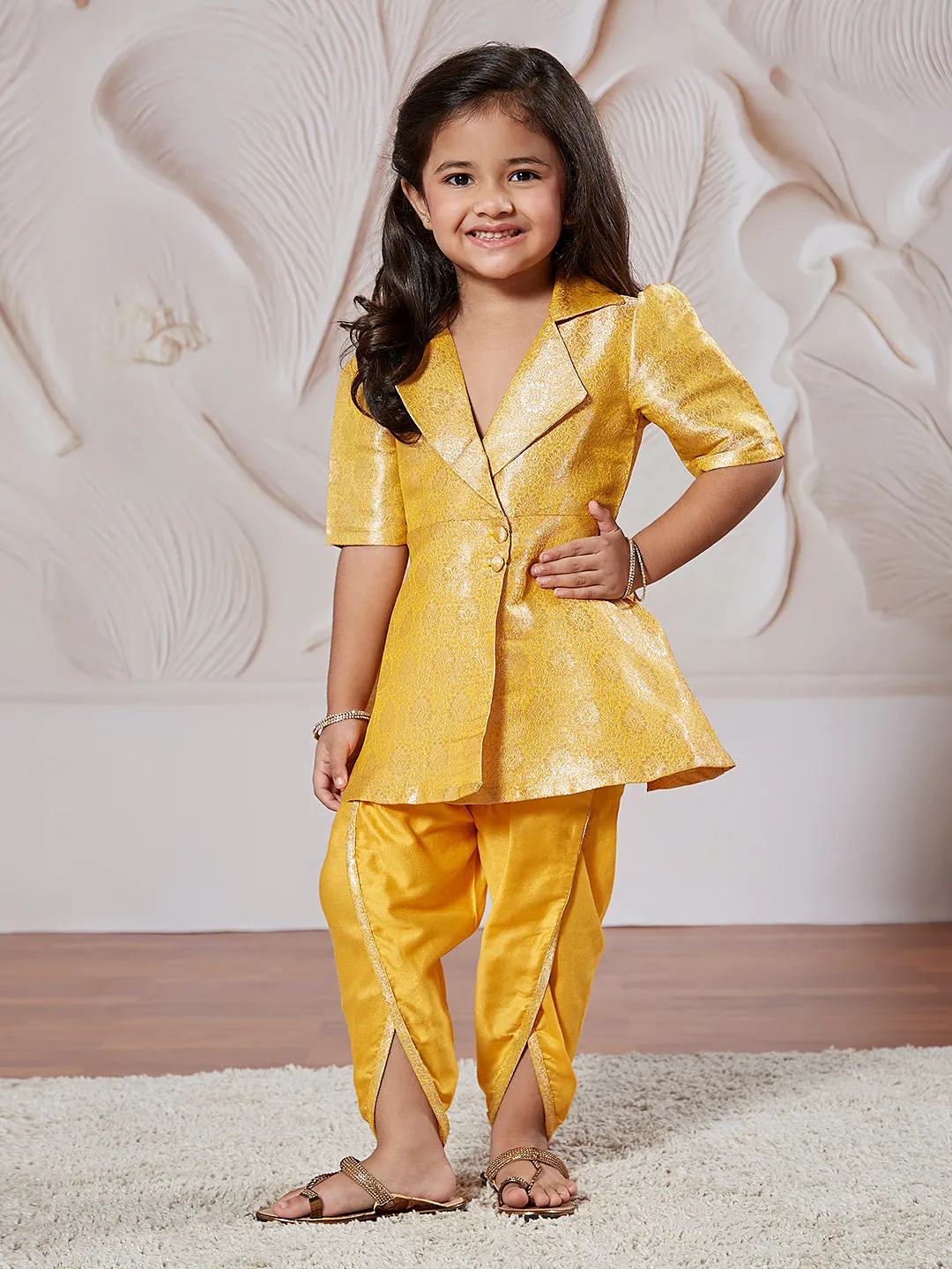 VASTRAMAY Girls' Mustard Kurta And Dhoti Pant Set