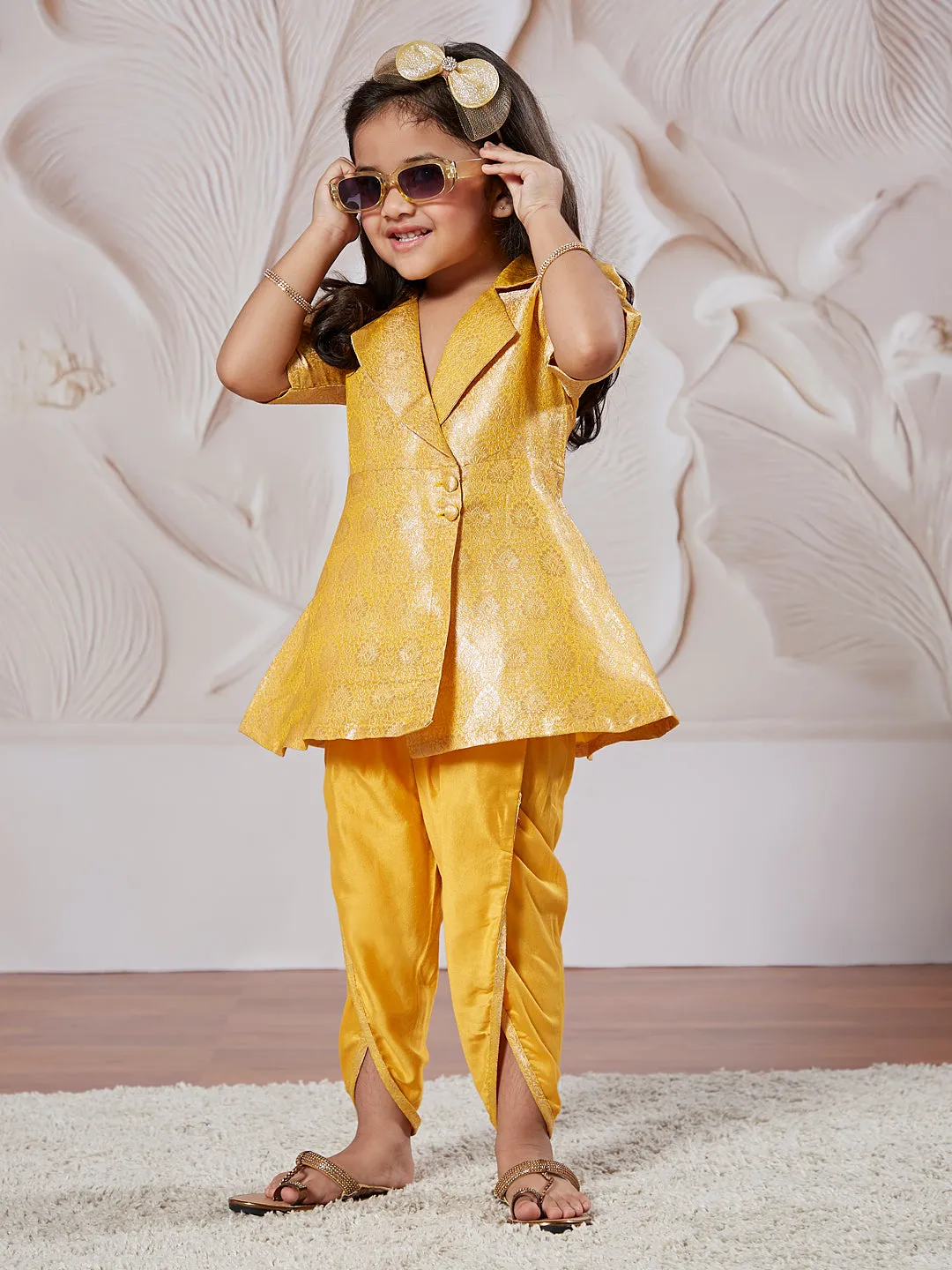 VASTRAMAY Girls' Mustard Kurta And Dhoti Pant Set