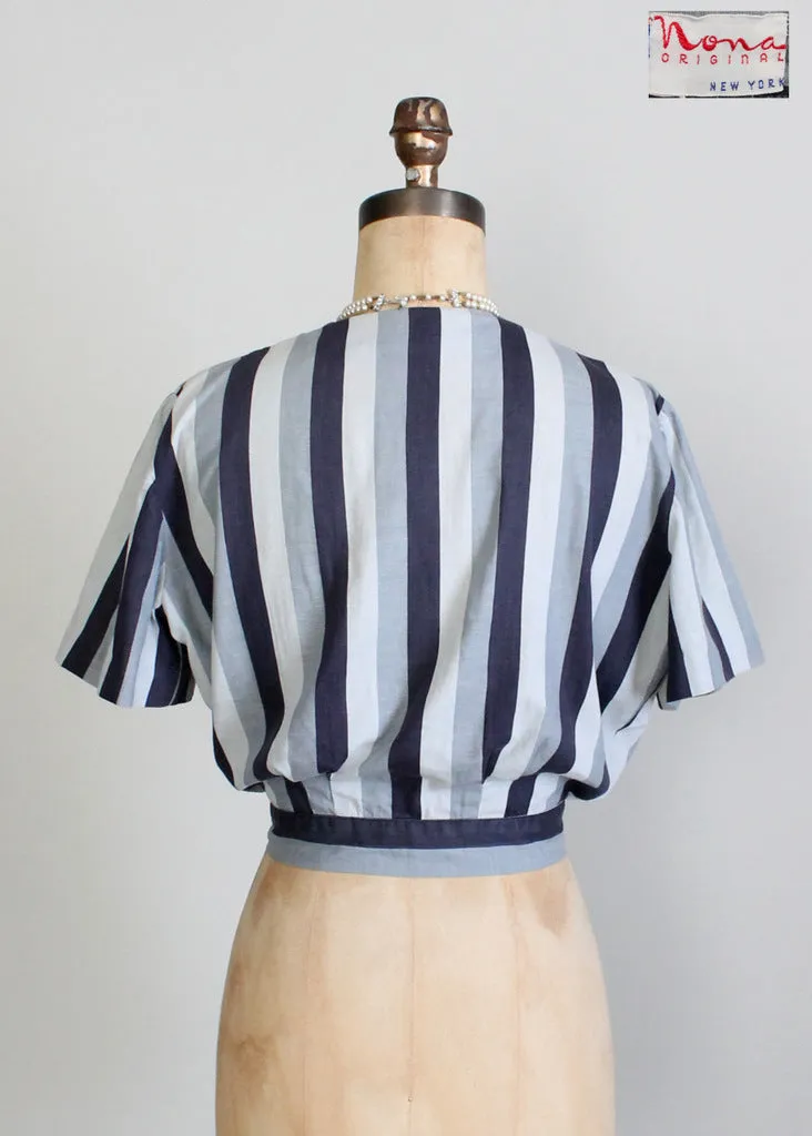 Vintage 1930s Grey Striped Blouse