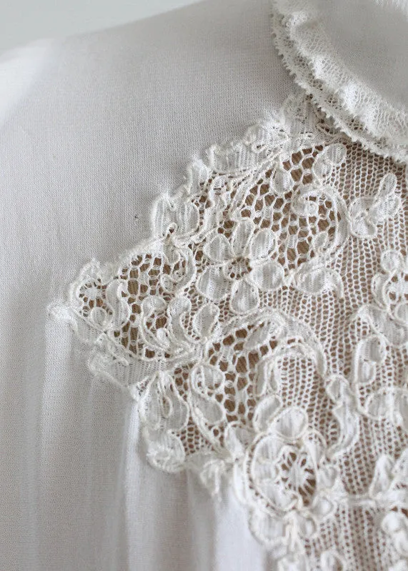 Vintage 1930s White Rayon and Lace Blouse