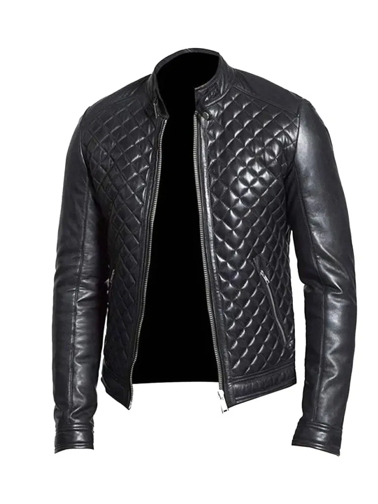 Vintage Black Biker Quilted Leather Jacket