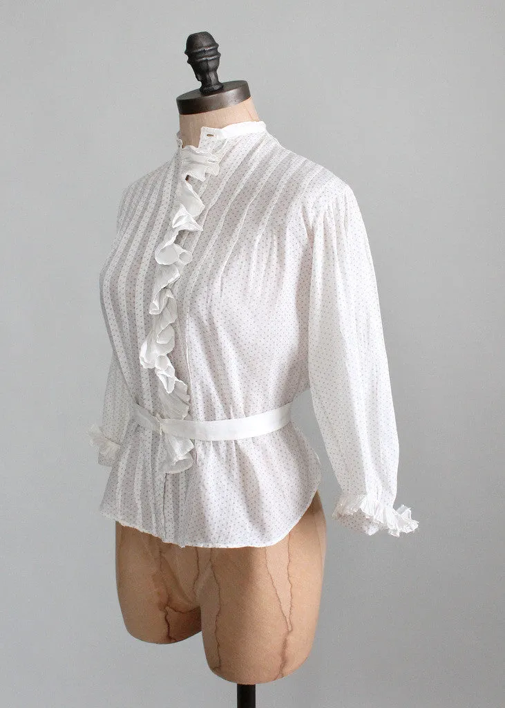 Vintage Edwardian Ruffle Front Cotton Blouse