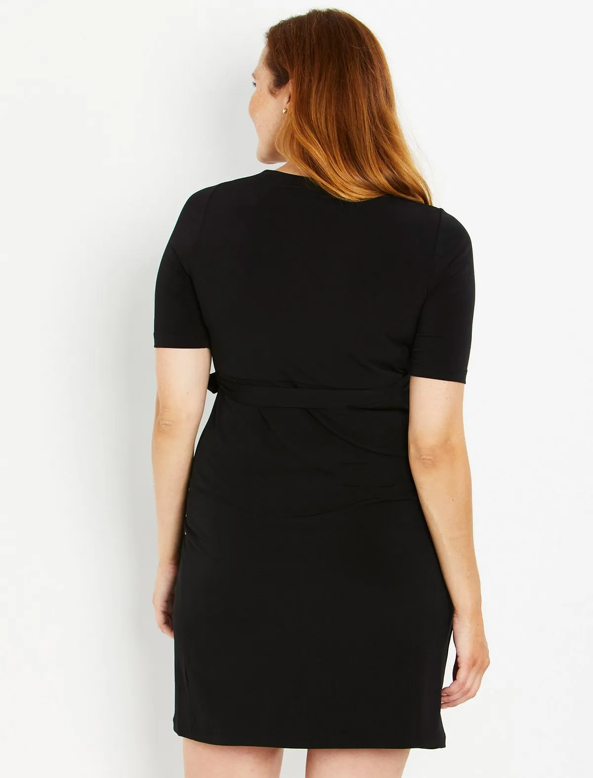 Waist Tie Surplice Maternity Dress in Black