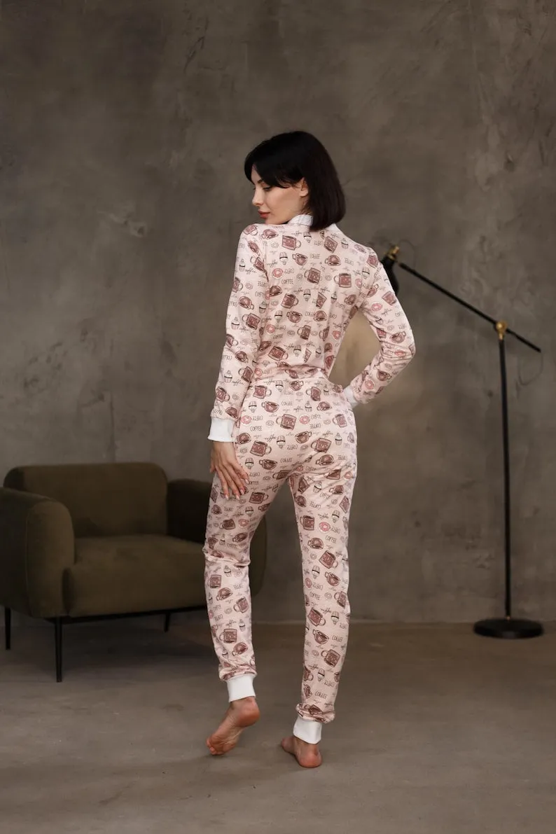 Woman sexy cute butt flap Pajamas jumpsuit SweetJama "Coffee"