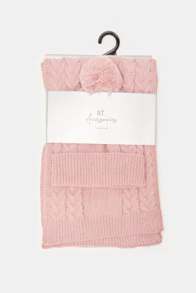 Women Pink Textured Embellished Scarf Set (2 Piece)