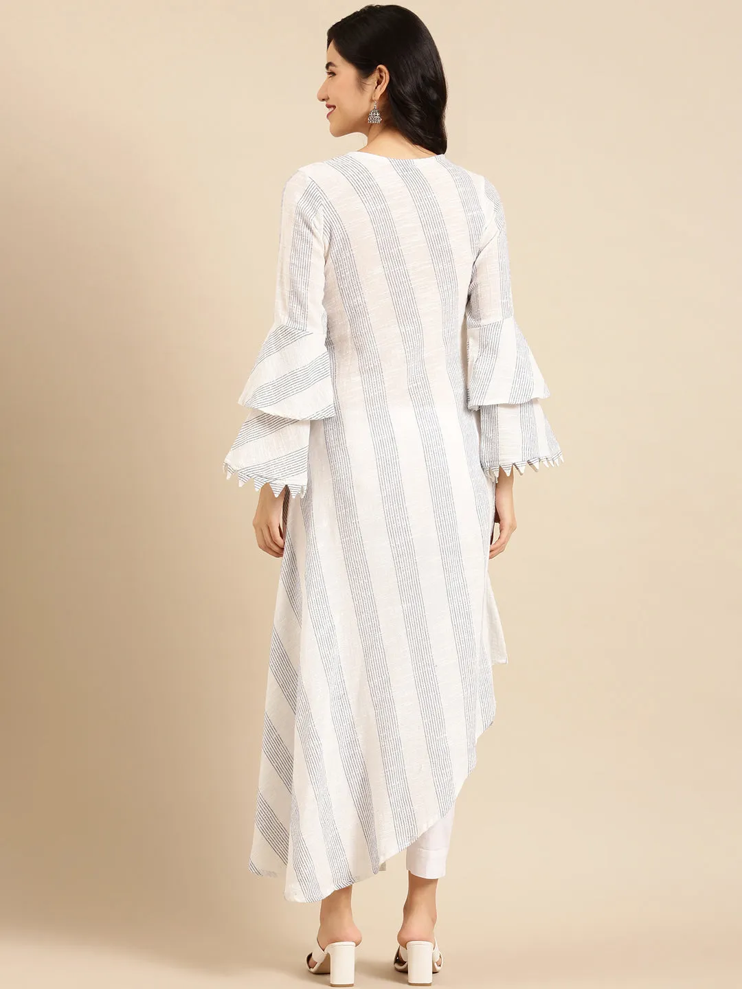 Women's White Striped A-Line Kurta